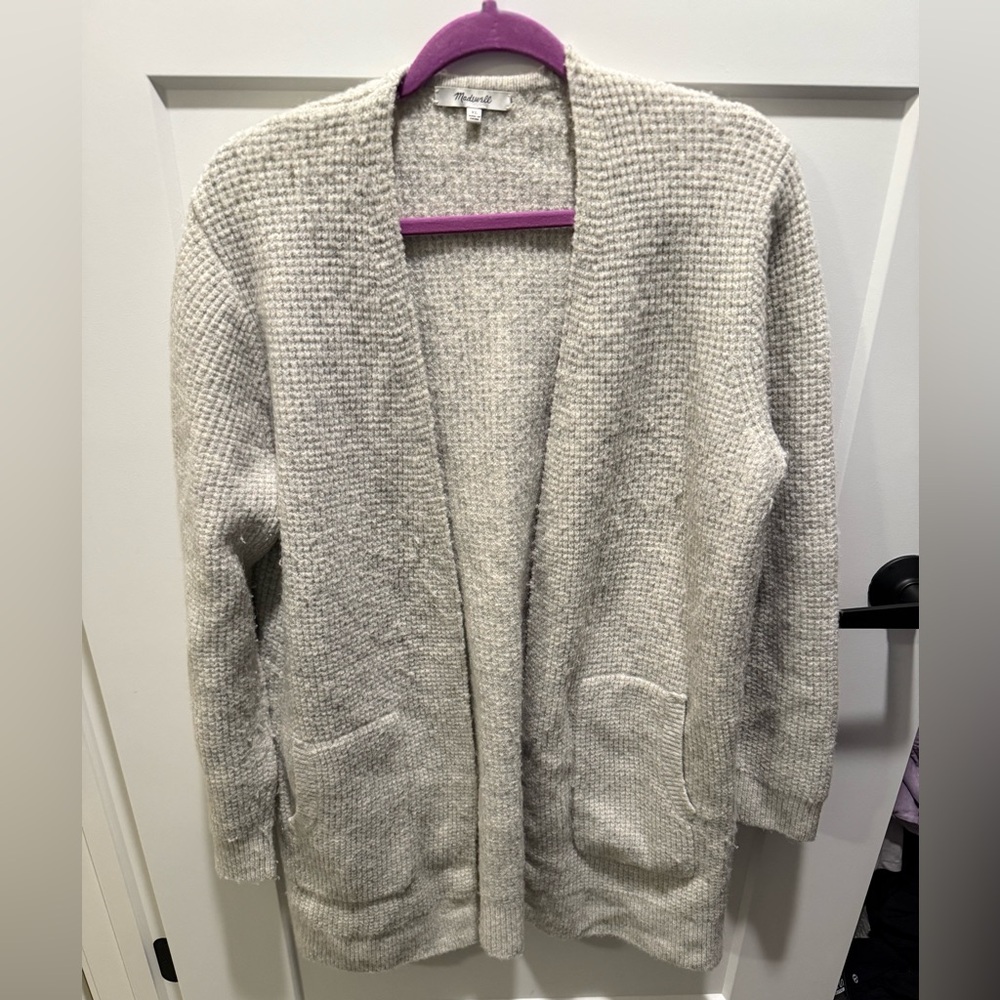 Madewell XL Waffle Knit Cardigan Merino Wool Alpaca Blend Open Front Sweater